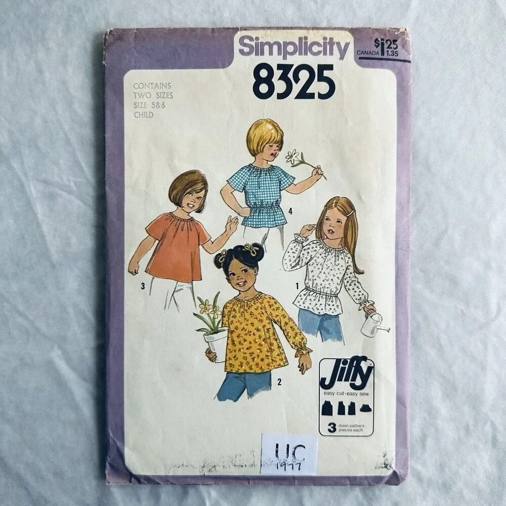 Vintage 70s  Simplicity Easy Pattern 8325 Size 5-6 Child Pullover Blouse UNCUT